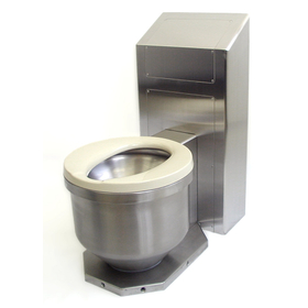 Western-style toilet with built-in trap and integrated flush valve.