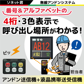 Andon system: Clarifying call content with 3 colors and 4-digit alphanumeric transmission.