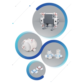 Chemical-resistant fluoropolymer products, valves, fittings, pumps, screws, etc.