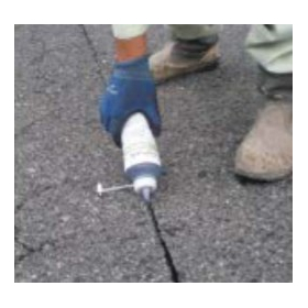 Easy installation! Repair material for asphalt and concrete joints and cracks.