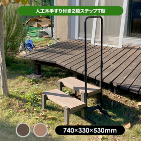 Two-step T-shaped stool with artificial wood handrail
