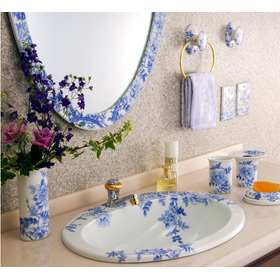 Arita ware hand wash basin and bathroom interior 'Blue and White Rose Design' *Made in Japan