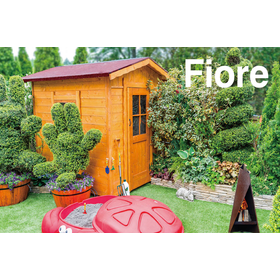 Easy to install because it's panel-style! Wooden storage shed 'Fiore'