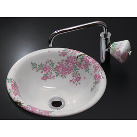 染錦桜絵　手洗い鉢300（埋込・半埋込兼用タイプ）