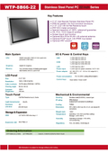 完全防塵・防水ファンレス・21.5型Celeron J1900(Quad Core)版タッチパネルPC『WTP-8B66-22』