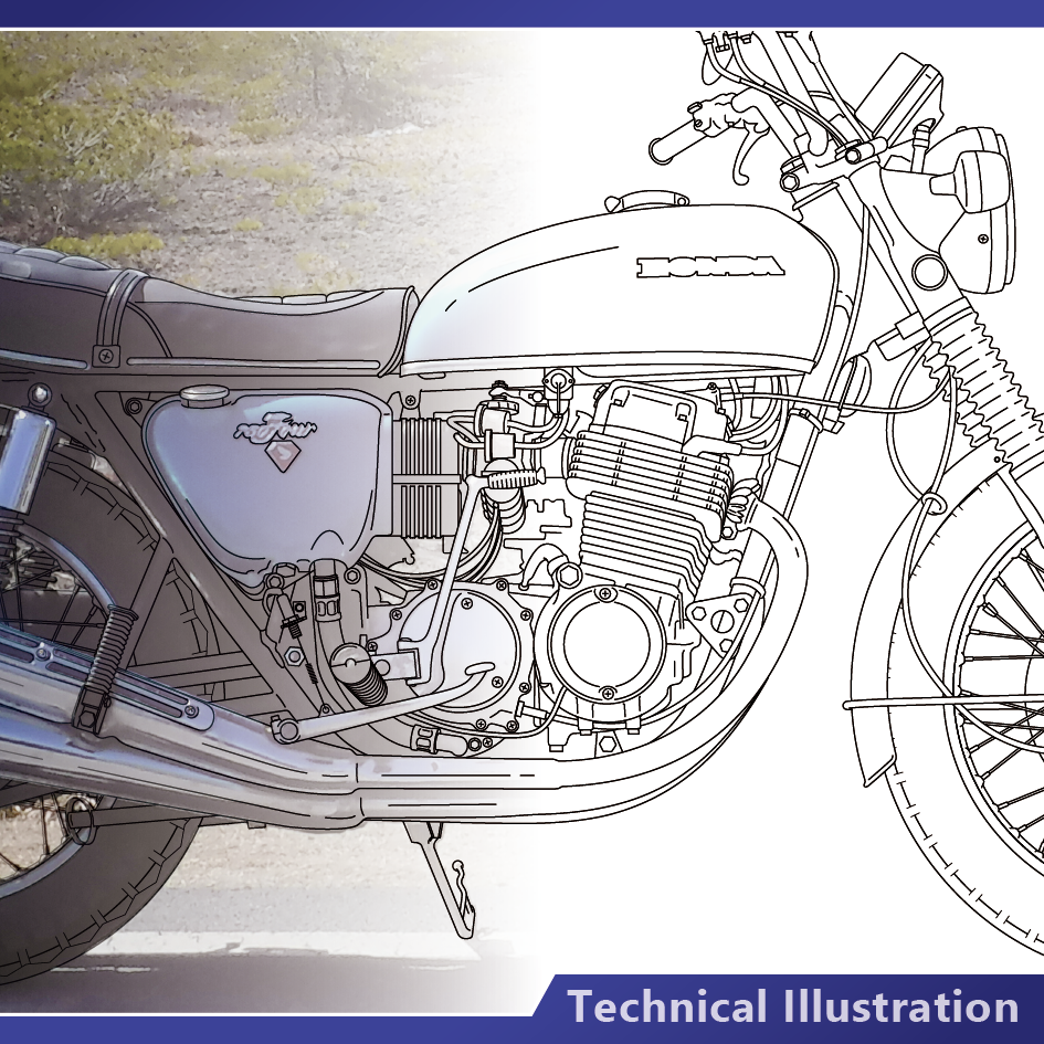 【サンプル】テクニカルイラスト（バイク）【挿絵・図】