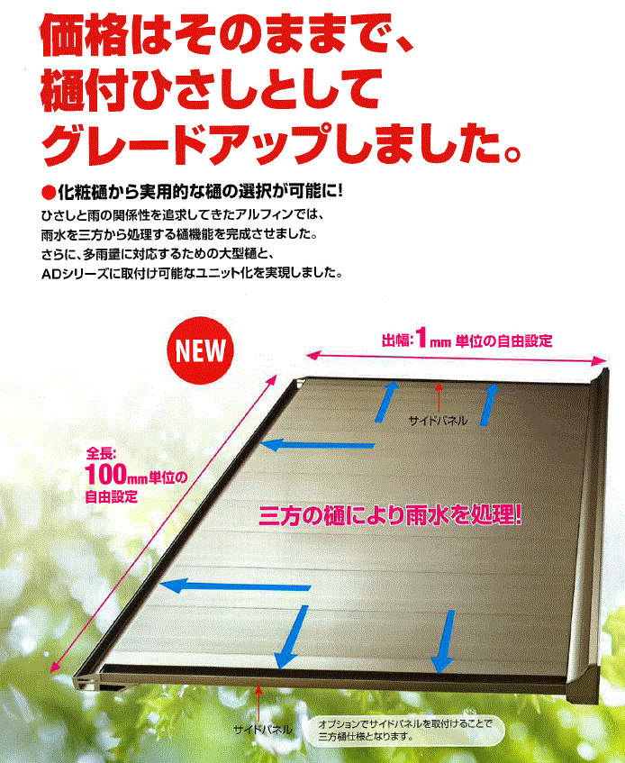 アルフィンひさし（庇）　「三方樋仕様」