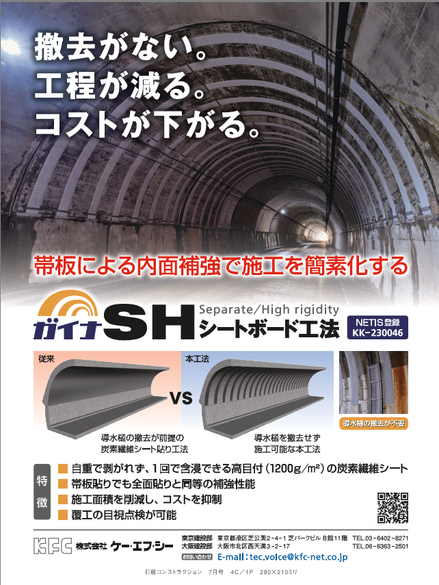 トンネル内面補強工「ガイナSHシートボード工法」