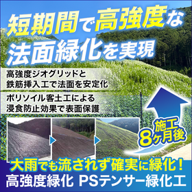 高強度緑化『PSテンサー緑化工』法面状態に合わせて抑止効果を発揮