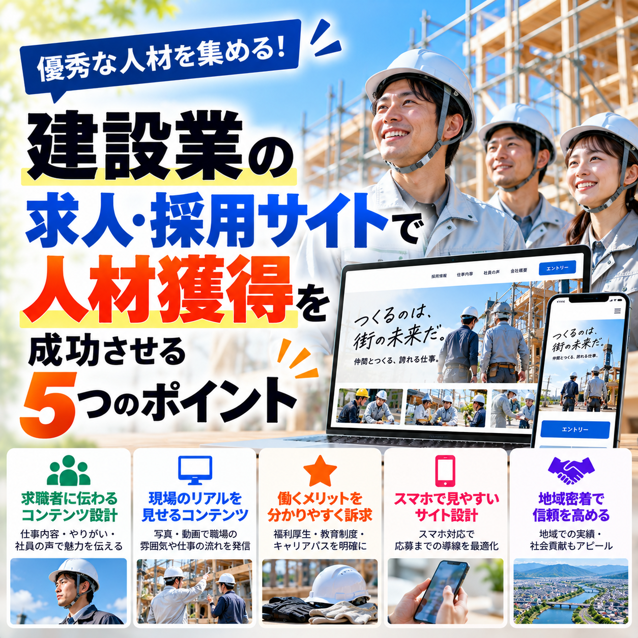 建設業の求人・採用サイトで人材獲得を成功させる5つのポイント