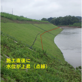 施工直後の増水(豪雨)にも耐えた植生護岸工法の事例