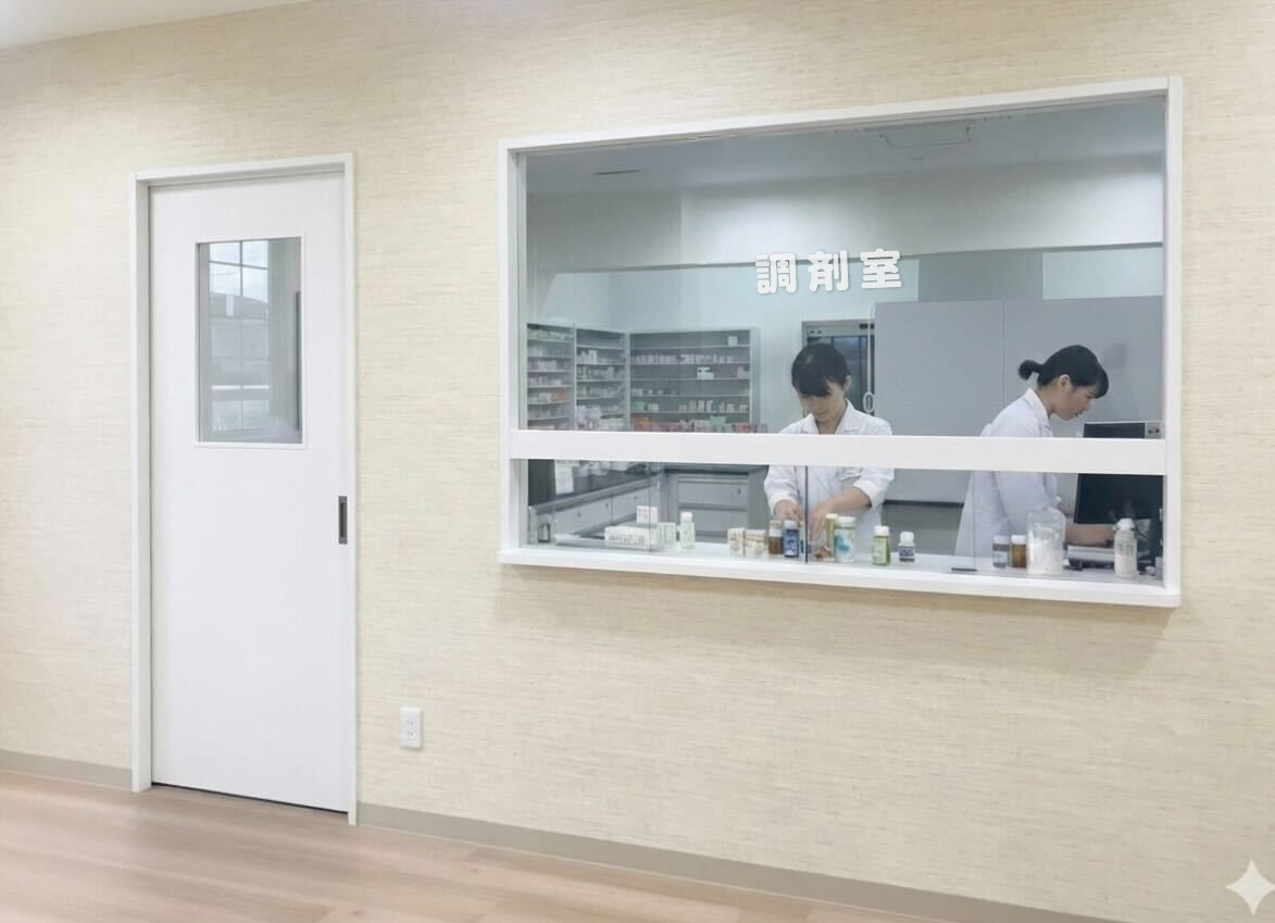 【救急医療センター向け】調剤室用ガラス窓ユニット