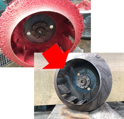 【塗装ブースのファン 塗膜剥離事例】「治具の塗膜剥離サービス」