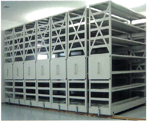 【玩具ゲーム会社の倉庫活用に】手動式移動棚（移動ラック）