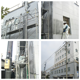 オフィスビルの外壁の光触媒施工事例（防汚対策）です