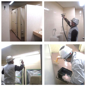 オフィスのトイレの光触媒・ガラスコート施工事例（防汚・消臭）です
