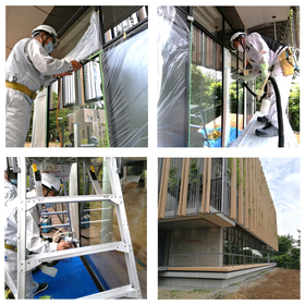 オフィスビルガラスの防汚対策の光触媒施工事例です 製品画像