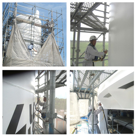 大型タンクの防汚対策の光触媒施工事例です