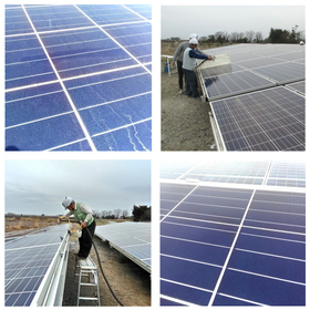 太陽光パネルの防汚対策の光触媒施工事例です