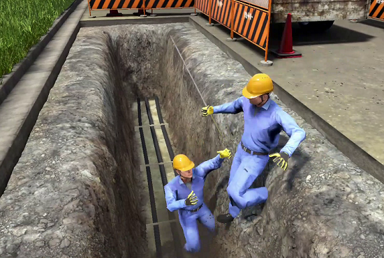 安全意識向上！VR安全体感教育『埋設配管作業中の法肩滑落』