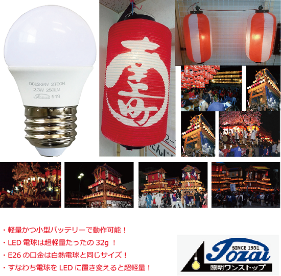 バッテリー電源に好適！明るさが続く長寿命のLED電球！！ | 東西電気