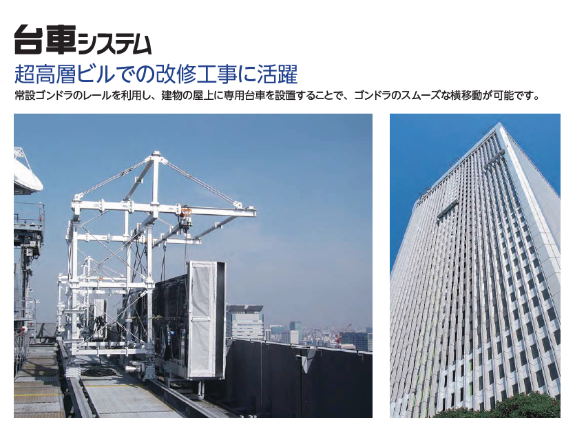 台車システム（超高層建物向けゴンドラシステム）｜スムーズ移動可能