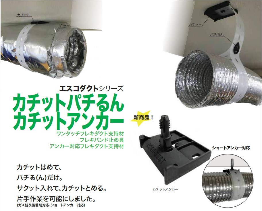 アンカー対応のワンタッチフレキダクト支持材 『カチット