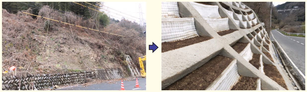 【カーテンウォール工法導入事例】表層崩壊現場の復旧