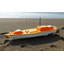 Remote-controlled boat "RC-M1" equipped with multi-beam sonar for depth measurement.