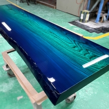 【木工塗装事例】天板 ブルーグリーングラデーション鏡面塗装仕上げ