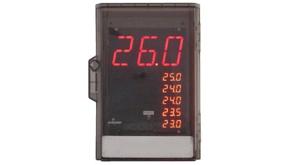 現在と過去5回の温度表示ができる観温機