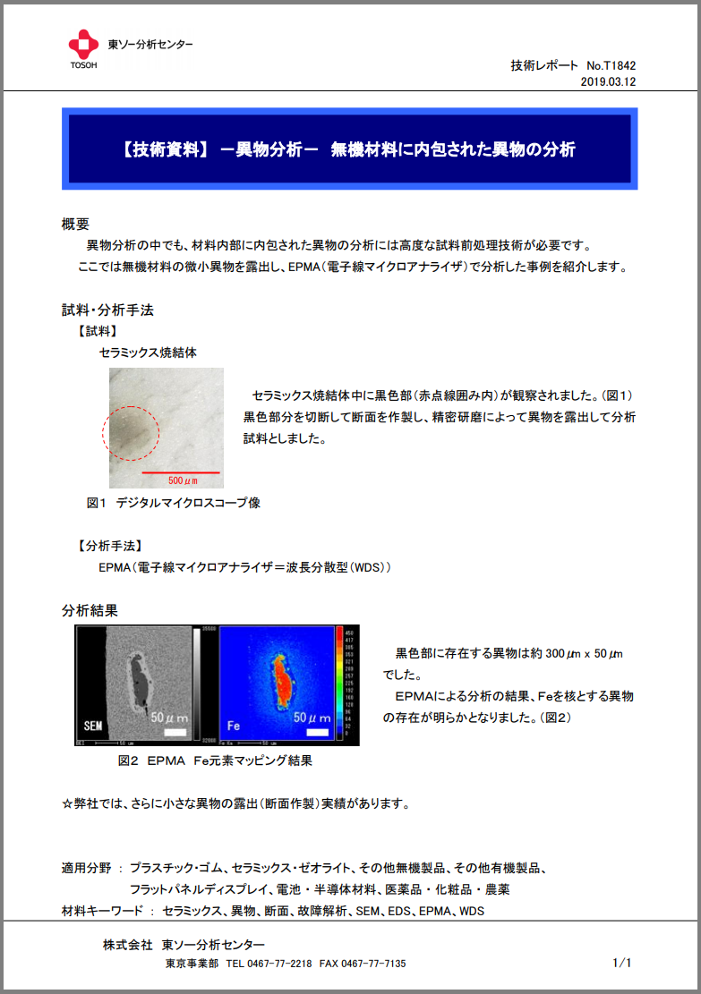 【技術資料】-異物分析-無機材料に内包された異物の分析