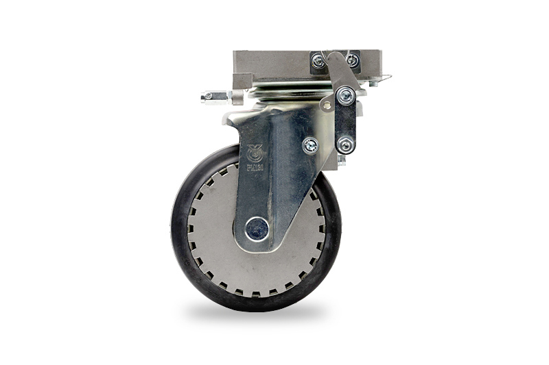 Ｊ型ストッパー（後付け可能な自在キャスター用オートストッパー）