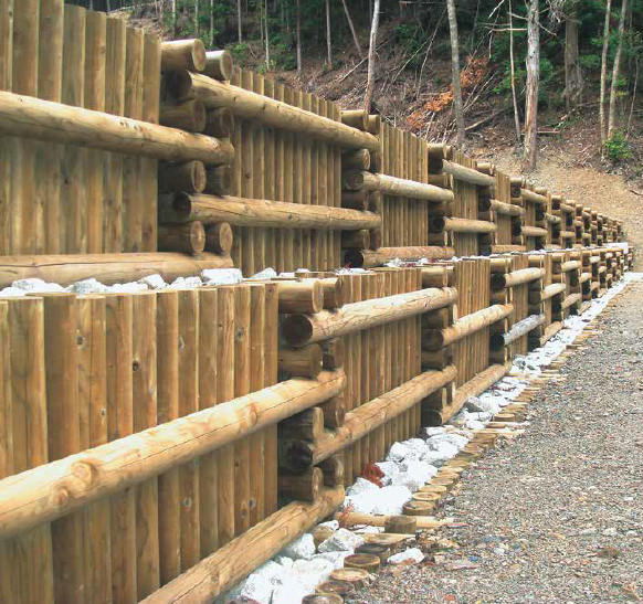 間伐材二重井桁枠工【※木製構造物の最先端技術！】