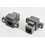 Panel mount relay adapter with RJ-45 female connectors on both sides, compatible with CAT6 standards.