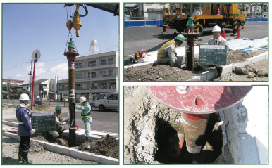 【施工事例】照明・信号共架柱・標識柱用鋼管杭基礎