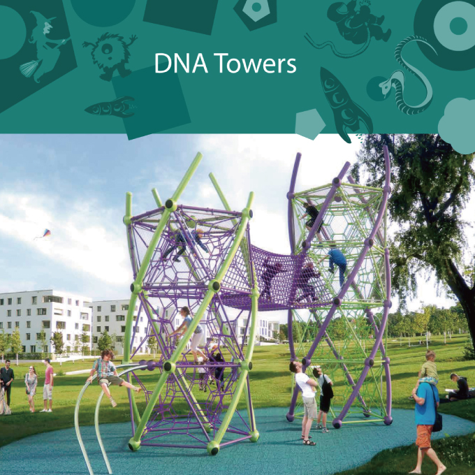 最新型ロープ遊具、ネット遊具の「DNAタワー」
