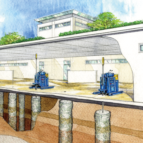 【地盤改良】「高圧噴射撹拌工法」建物直下の地盤改良