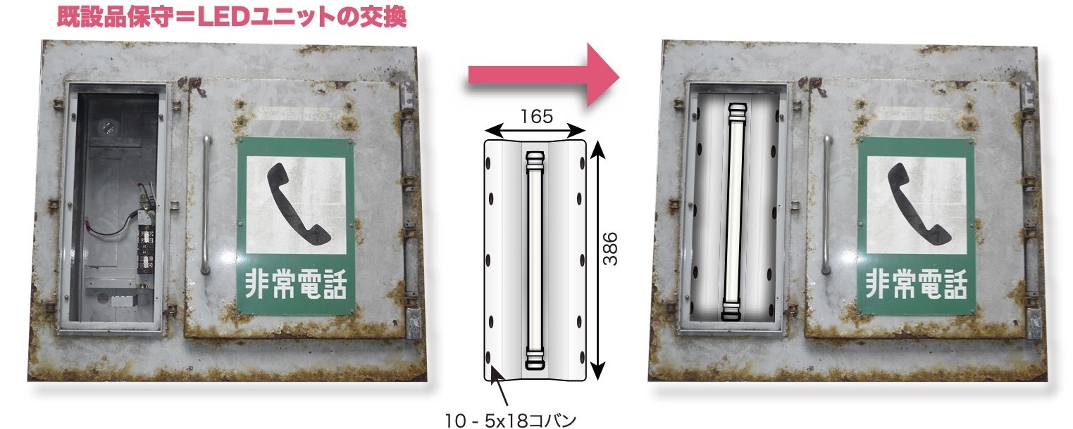 Tele パネル 箱庭の灯 LED照明取替用ユニット -トンネル非常電話収納箱(壁掛式