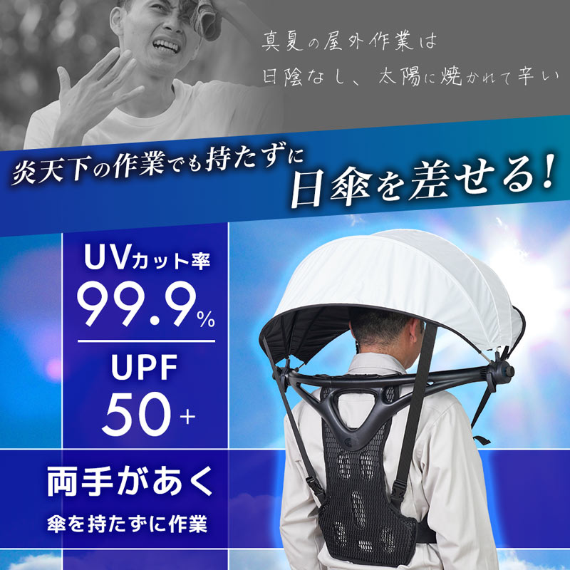 夏の強い日差しを遮る、持たずに差せるハンズフリーの日傘 | サンコー